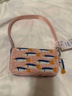Pink Beaded Sardine Pattern Shoulder Bag